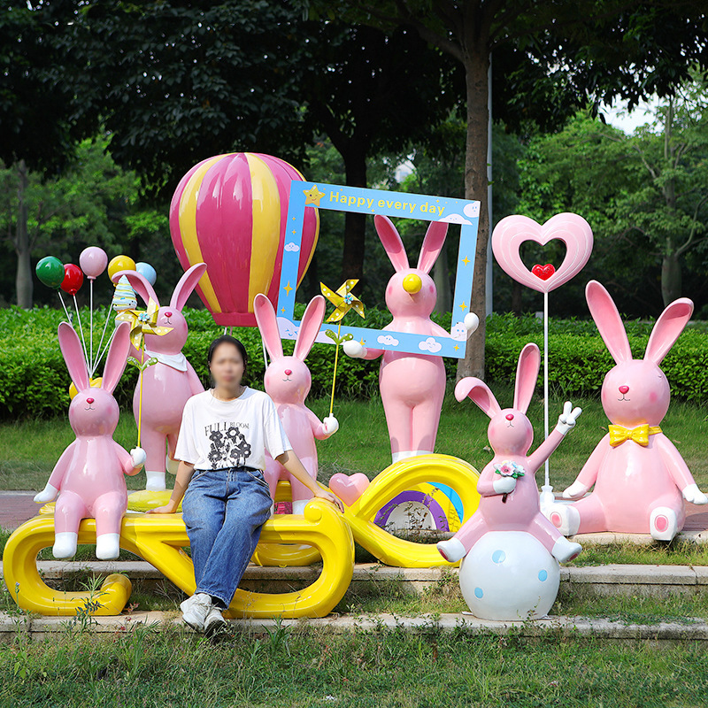 Fiberglass sculpture cartoon Internet celebrity clock-in rabbit seat decoration shopping mall Park school outdoor Meichen leisure chair Fiberglass sculpture cartoon Internet celebrity clock-in rabbit seat decoration shopping mall Park school outdoor Meichen leisure chair