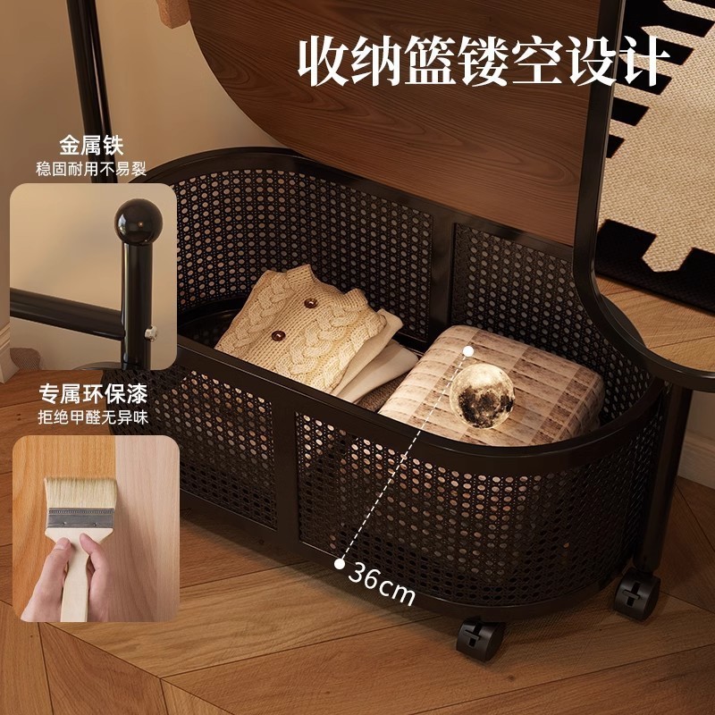 ミラー付き可動洋服ラック寝室床置き全身鏡一体型コートラックフィッティングミラー収納棚|undefined