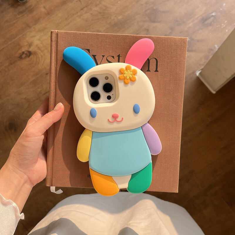Fun and Funny Cartoon Colorful Rainbow Rabbit Apple Iphone17/16Promax Silicone 15 Mobile Phone Case 14Pro