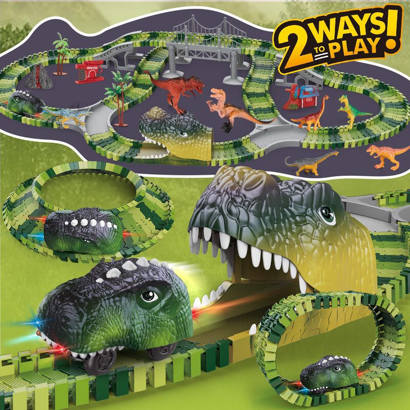 Cross-Border Children's Dinosaur Track Car Toy DIY Assembly Electric Roller Coaster Tunnel Versatile Educational Building Blocks Wholesale