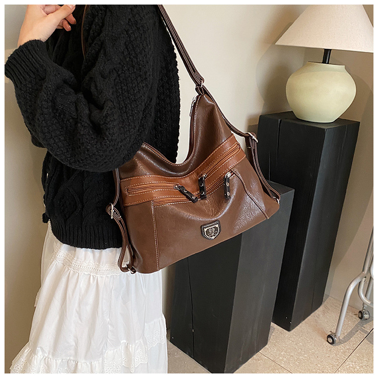 Femeii geantă de mână de umăr dublu Crossbody geantă de mână de mare capacitate geantă de mână retro cu un umăr la subraț_voghion.com