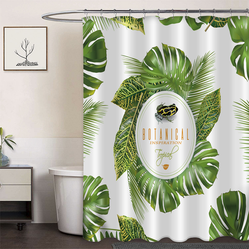 Cortina de ducha de poliéster impresa con hebilla de cortina de ducha de plástico baño cuarto de baño cortina de partición impermeable a prueba de moho