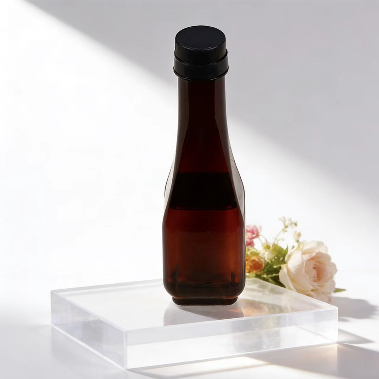 批发500毫升透明方形茶色芝麻油密封包装食品瓶茶油瓶酱料汁瓶