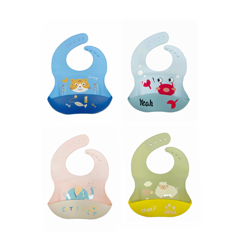 ins Baby Silicone Bib Baby Dinner Bib Stereo Waterproof Food Pocket Soft No-Wash Slip Bag Slip Wipe
