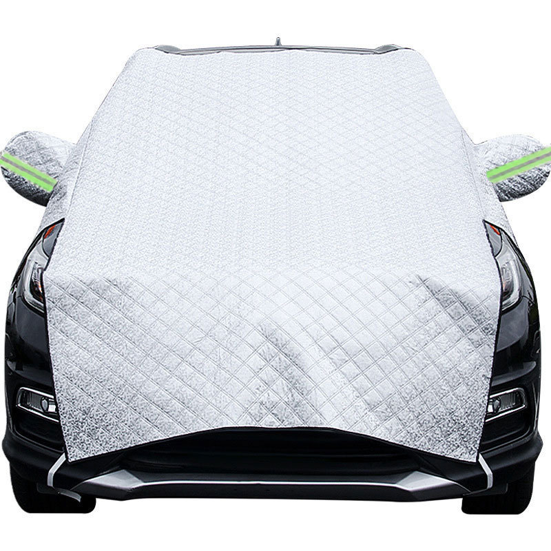 Qìchē Car Sun Shade Half Cover Front Windshield Sunscreen Heat Insulation (Car snow shield) - green-reflective-strip-extended-snow-shield