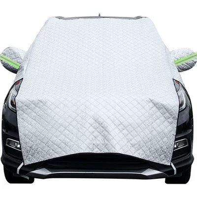 Cross-border special for car sunshade half cover car front glass sunscreen heat insulation thick snow cover snow cover (Car snow shield) - green-reflective-strips-extended-snow-shield