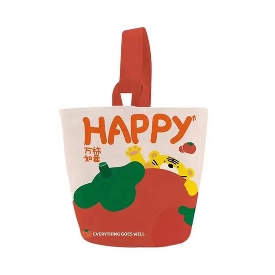 New Illustration Cartoon Canvas Bag Bucket Bag Printed Carry-on Small Handbag Mummy Bag Lunch Out Small Bag