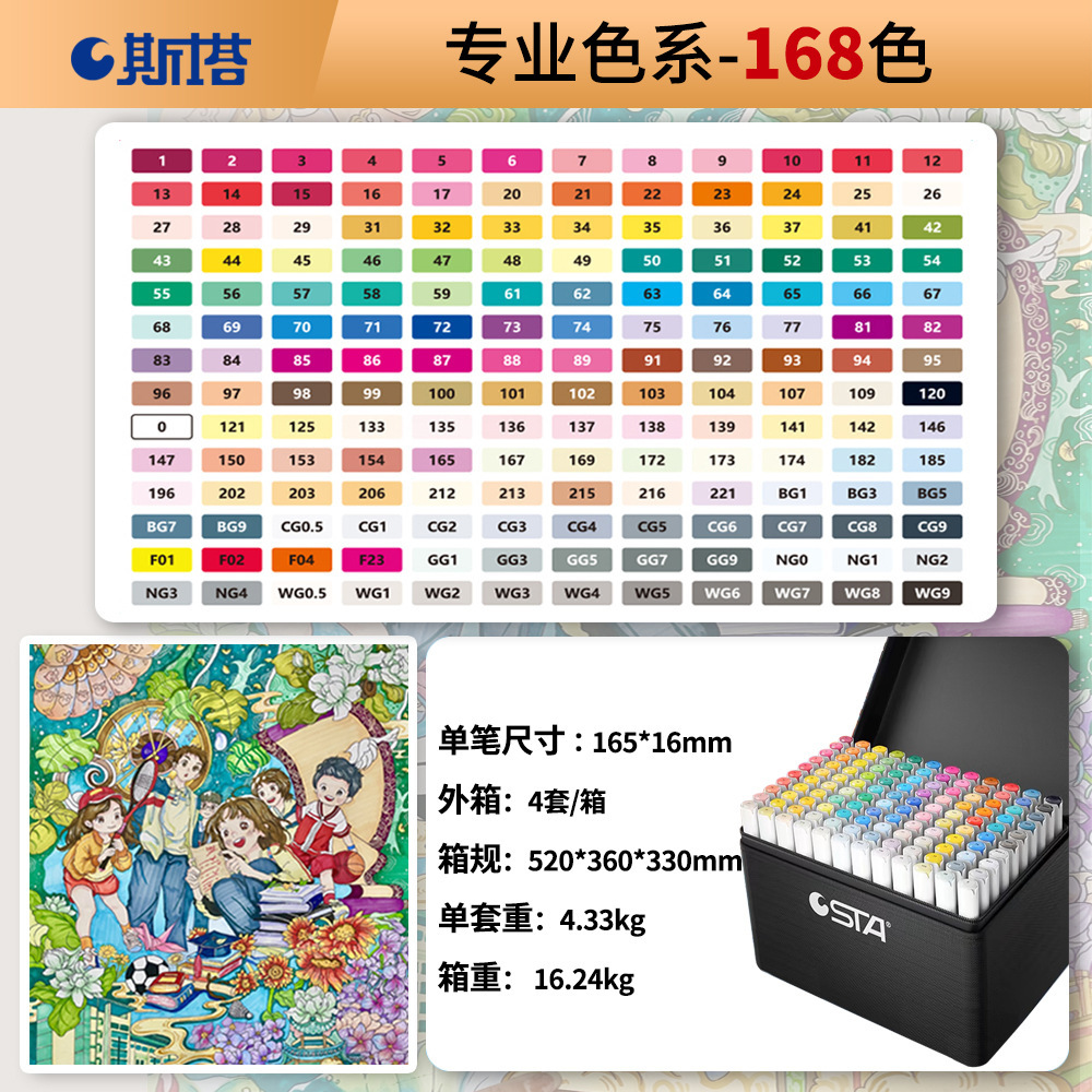 Stasta3212 alcohol oleoso doble cabeza marcador pincel de dibujo para estudiantes de arte infantil dibujo animado pincel profesional