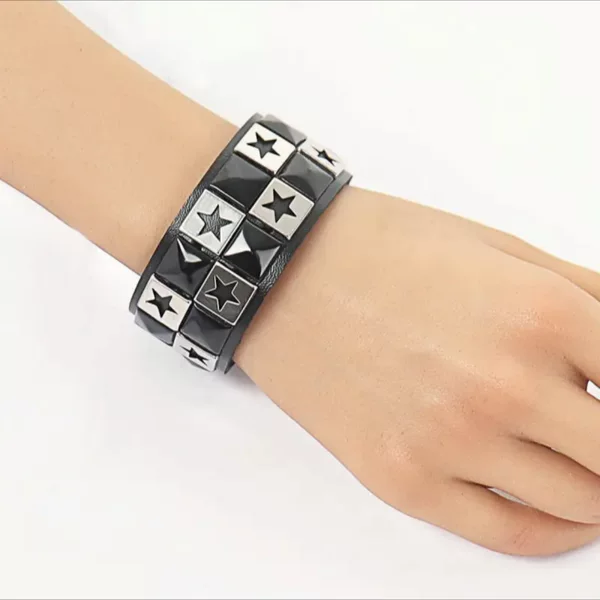 Cross-Border Retro Punk Bracelet Hollow Star Leather Bracelet Couple Street Harajuku Subculture Street Shooting Wristband