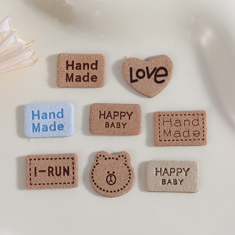 新款英文标绒皮布贴 手工DIY鞋帽箱包衣服辅料补丁贴皮标源头厂家