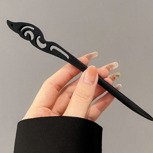 Retro ebony hairpin for women, ancient style, high-end flower bun hairpin, simple modern temperament, Hanfu hairpin