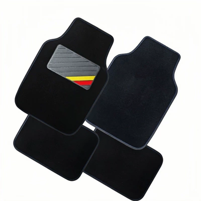 Universal 4-piece set of car floor mats, dirt-resistant carpet for the interior, driver's seat protection mat (Universal Foot Pad) - yellow-red-black