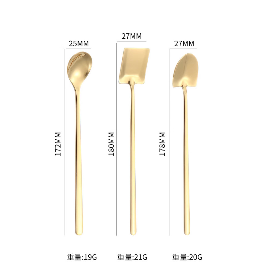 Fábrica directa 304 cucharas de hielo de acero inoxidable creativas cucharas de oro de titanio de mango largo bar de café té de leche regalos