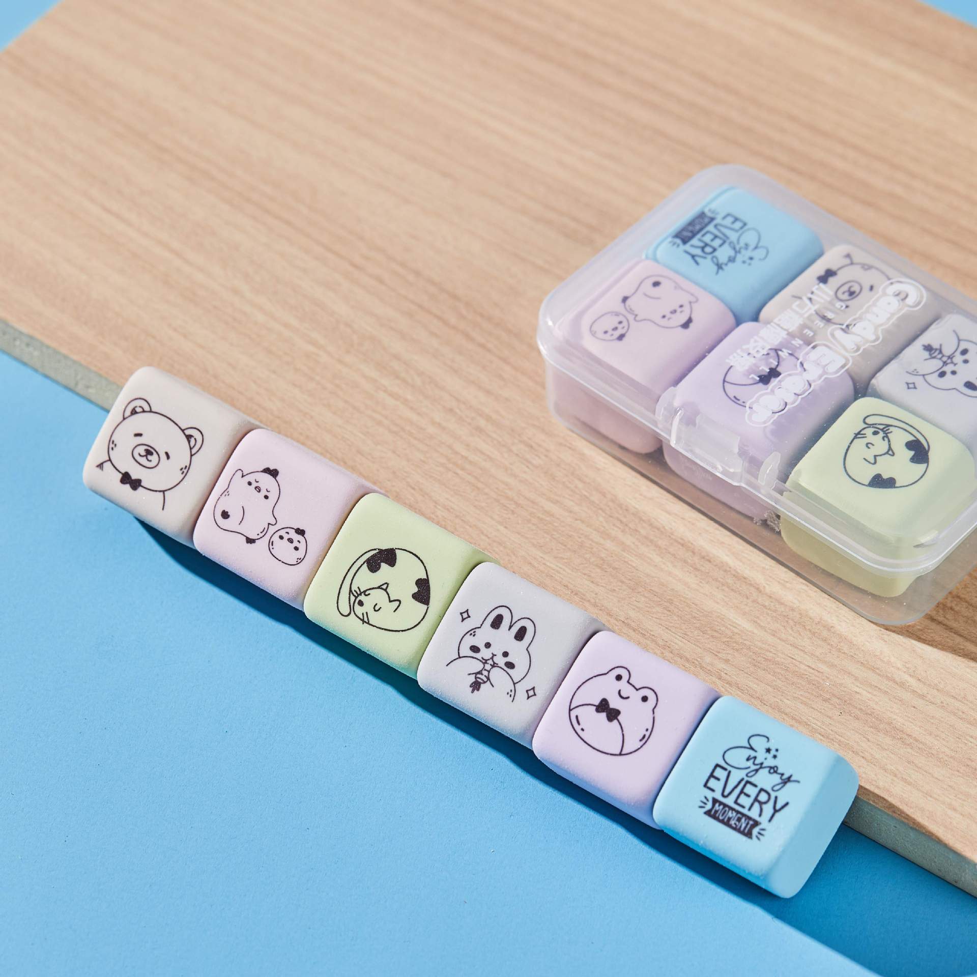 Eraser de azúcar pequeño, borracha de azúcar de leche, borracha en caja de PP, borracha con menos caspa, borracha sin marcas para estudiantes de primaria