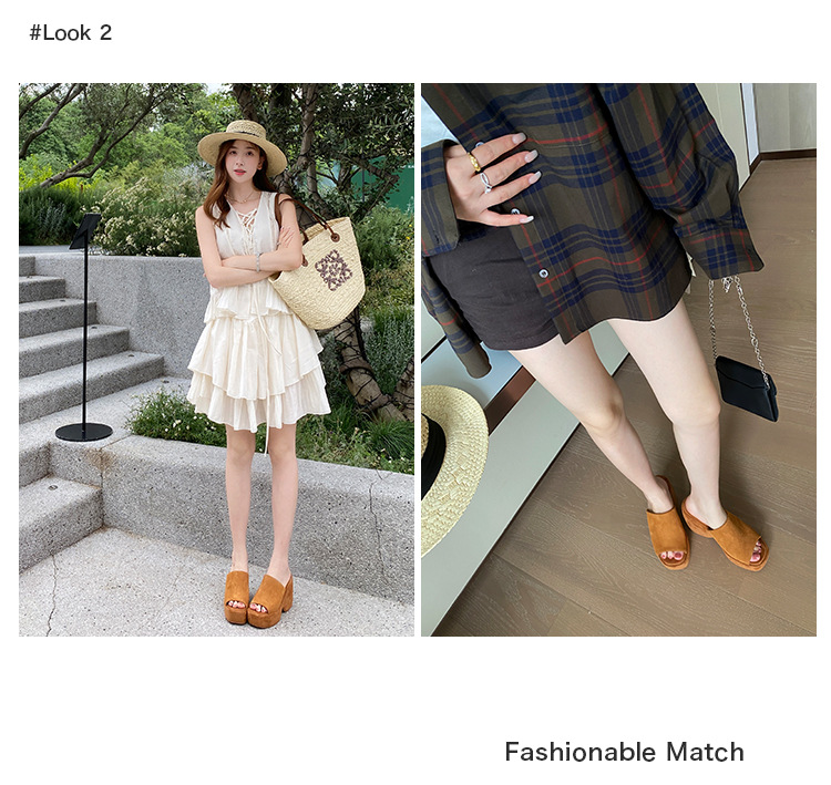 Dép sandal nữ đế xuồng da lộn gót siêu cao 11cm quai ngang hở mũi — Màu nâu, Màu đen chi tiết 9
