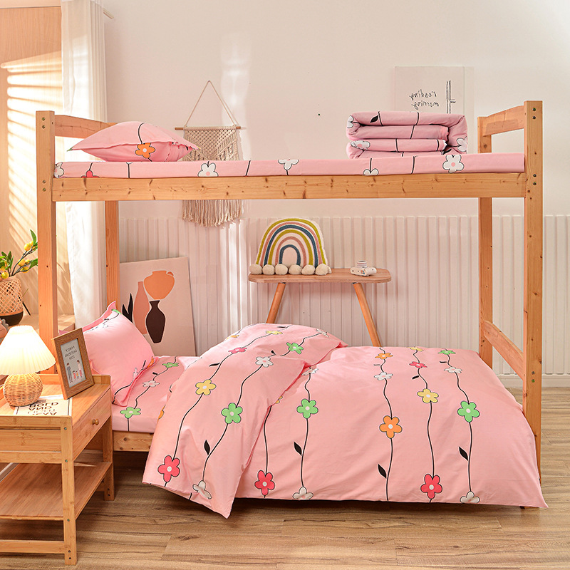 Juego de sábanas y funda nórdica de tres piezas, sábana ajustable de clase A, cama individual de dormitorio de algodón puro, ropa de cama escolar, ropa de cama para estudiantes