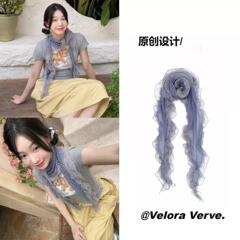 【現物】超綺麗! Ins博主モデル東大門シルクタオル女灰青波点長条レース