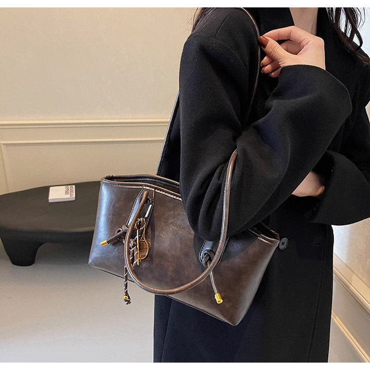 Borsa a tracolla semplice da donna, in PU, con texture retrò, casual, per pendolari, primavera ed estate, personalità europea e americana_voghion.com