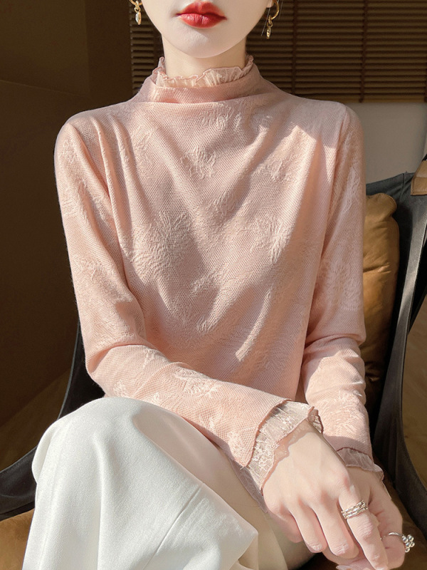 Retro Y2K Style! Long-Sleeve Jacquard Knit Top for Women, Faux Wool, Comfortable, College Girl Wardrobe Collection