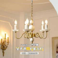 Full Spectrum Eye-Caring Copper Candle Chandelier with Antique Retro Cream Ceramic for Living Room, Dining Room, Study, Bedroom Decorative Lighting