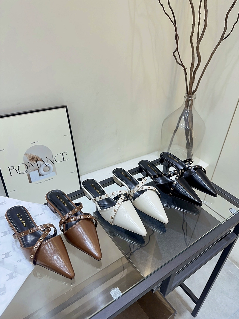 Остроконечный толстый каблок Баотоу Тотаскивай 2025 весной новый мелкий темперамент нишевые дизайны