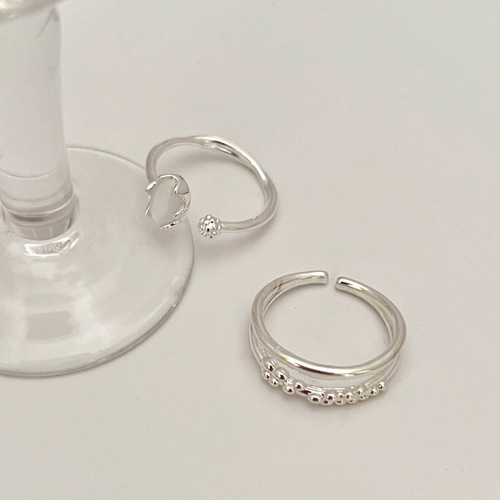 Moonstone simple plain ring high-end ring women's fashion double-layer textured open ring stacked index finger ring