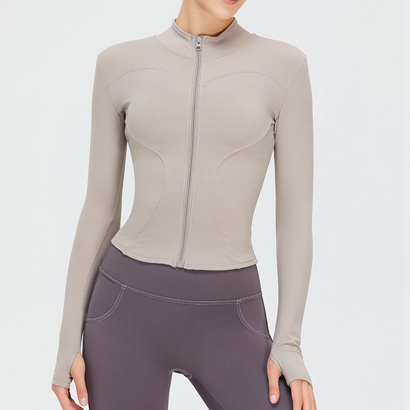 Ropa de fitness de secado rápido de las mujeres SLIM-Fit deportes top de alta cremallera elástica ropa de Yoga de manga larga collar chaqueta de yoga