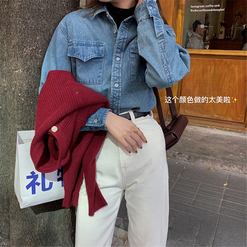 韩版牛仔衬衫女叠穿长袖2025新款宽松上衣内搭天丝衬衣早秋薄外套|undefined