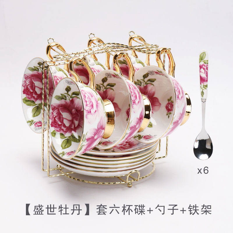 Estilo europeo de lujo ligero hueso China taza de café y platillo traje británico juego de té de la tarde de alta gama exquisita taza caja de regalo al por mayor