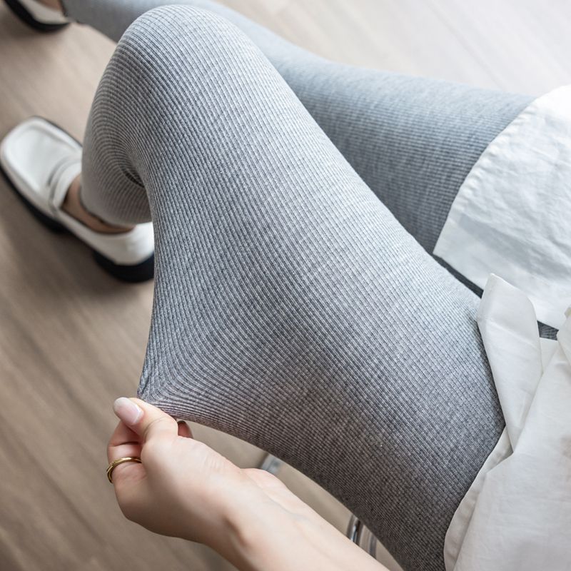 超好看的弹力打底裤女外穿春秋季薄款九分灰色高腰大码瘦腿运动裤