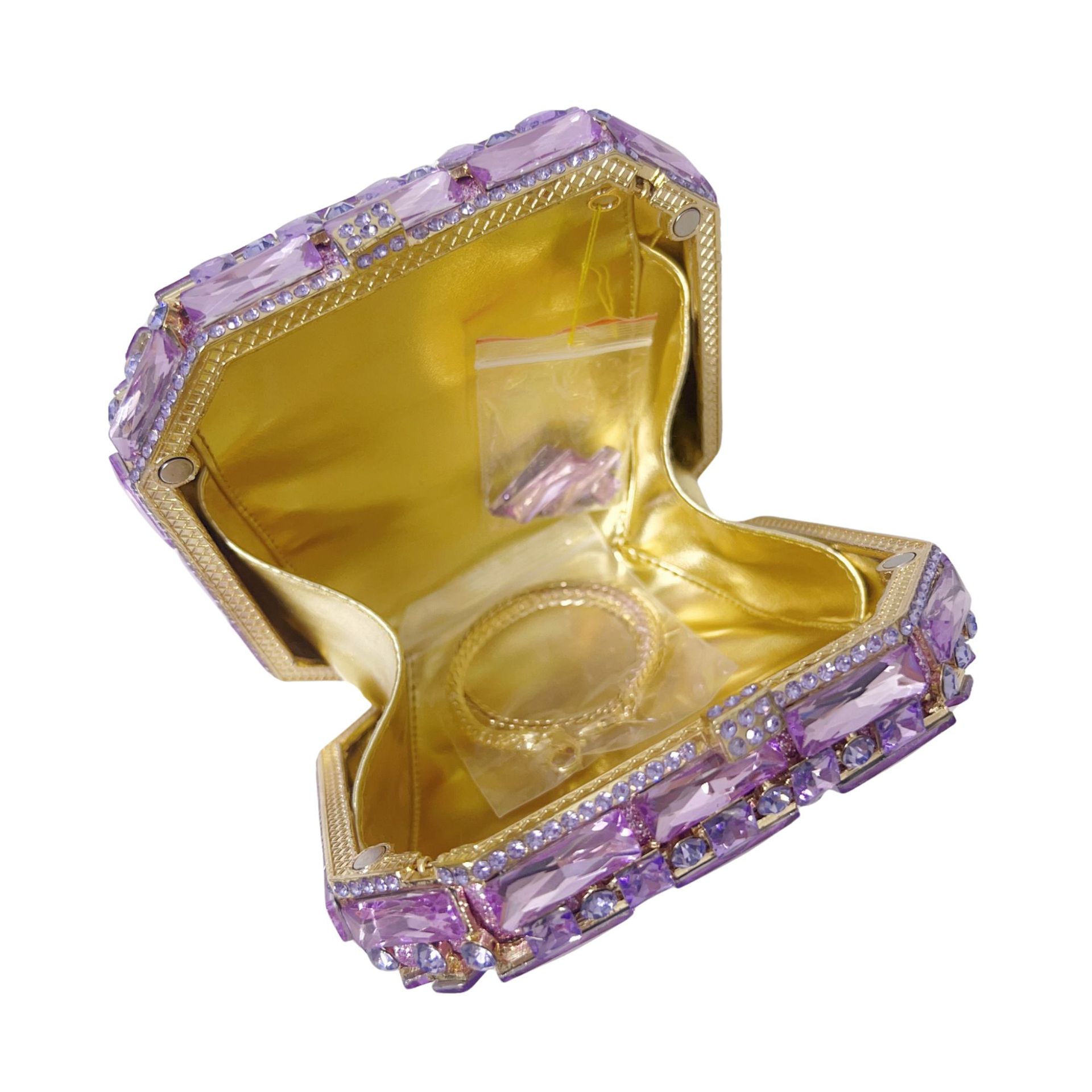 Túi clutch dạ tiệc hộp vuông nhỏ đính đá lấp lánh — Hoa violet, Màu hồng, Màu bạc, Màu xanh ngọc