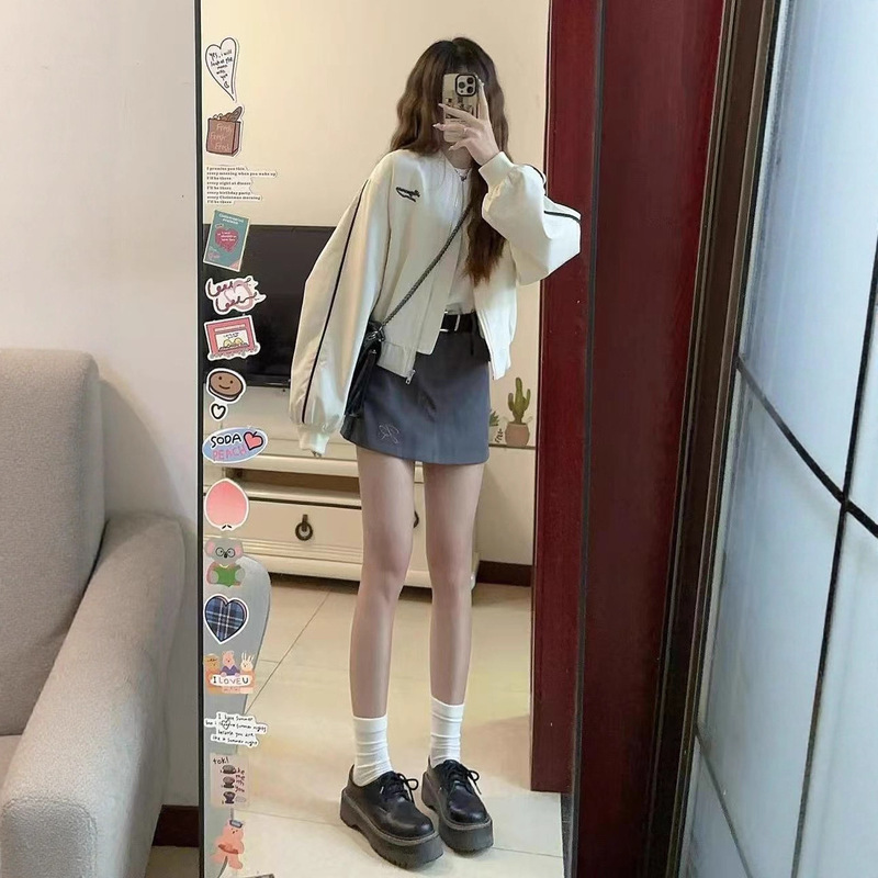 春秋新款棒球服外套女美式复古宽松百搭休闲短款小个子夹克上衣潮|undefined