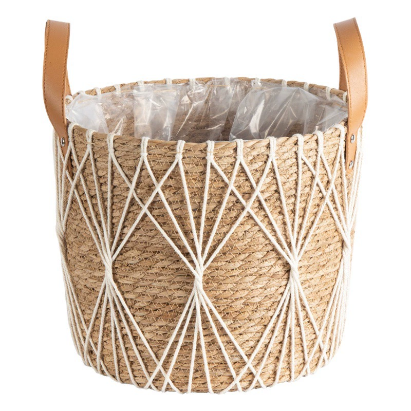 Подставка для цветов из ротанга для гостиной, дома, цветочная корзина, цветочный горшок, соломенное растение, напольное украшение для зеленого растения, бамбуковая корзина из морских водорослей, плетеная бамбуковая корзина