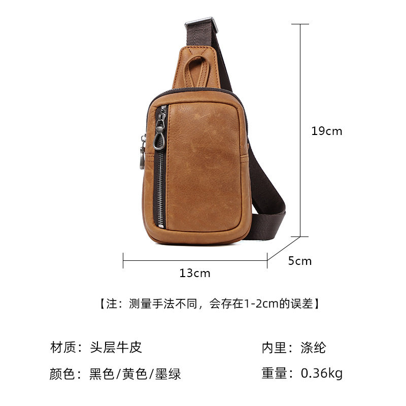 Túi đeo chéo nam mini da bò lớp đầu 13x5x19 cm — Màu đen chi tiết 9