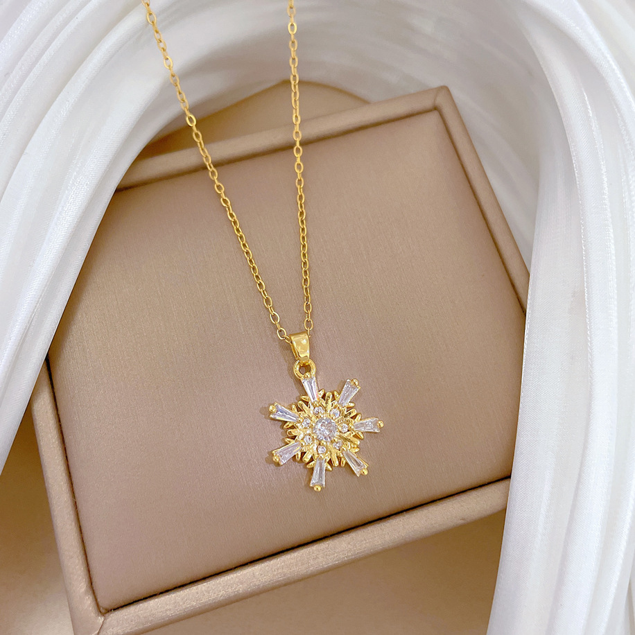 Snowflake Diamond Necklace Luxury Titanium Steel Collarbone Chain_voghion.com