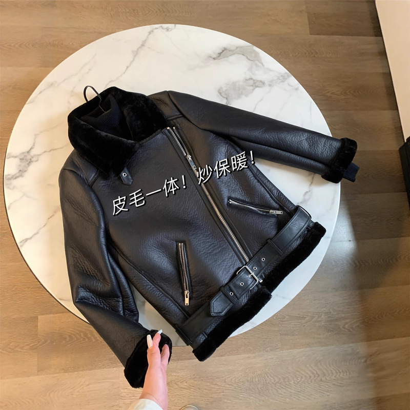 Out of K Spain! Retro motorcycle style thickened faux fur men's fashion lapel jacket