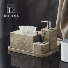 DecoTalkオリジナルデザイン天然大理石風呂洗面セットつや消し寂風アロマボトルティッシュケース