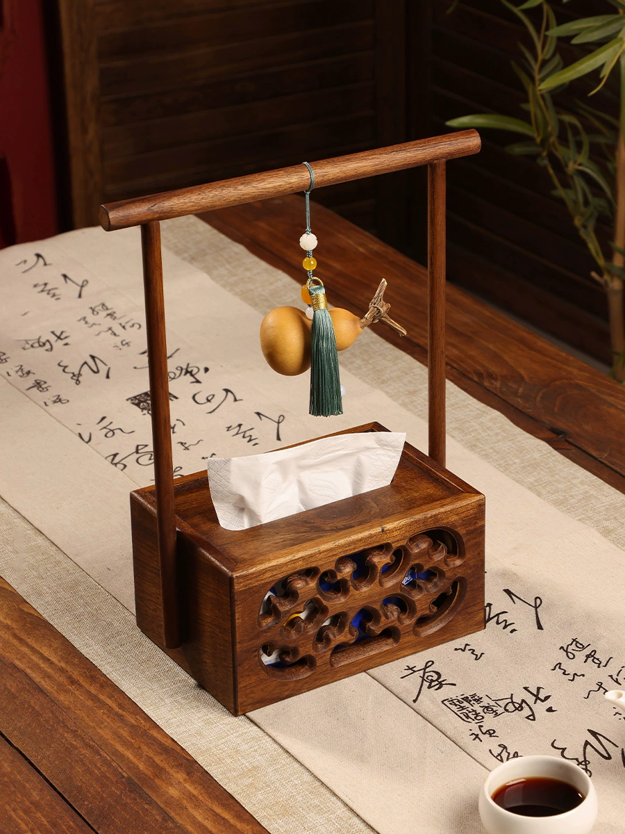 Living room dining table wooden paper towel box storage box solid wood pump box retro new Chinese creative paper pump box box