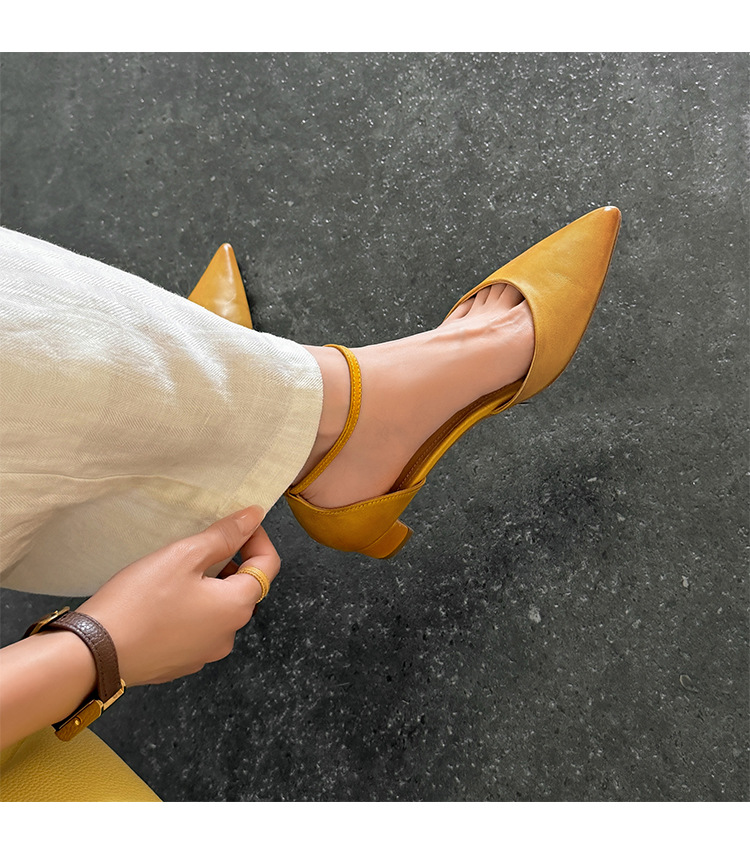 Sandal nữ mũi nhọn quai ngang gót vuông 3,5 cm phong cách Hàn Quốc — đen chi tiết 20