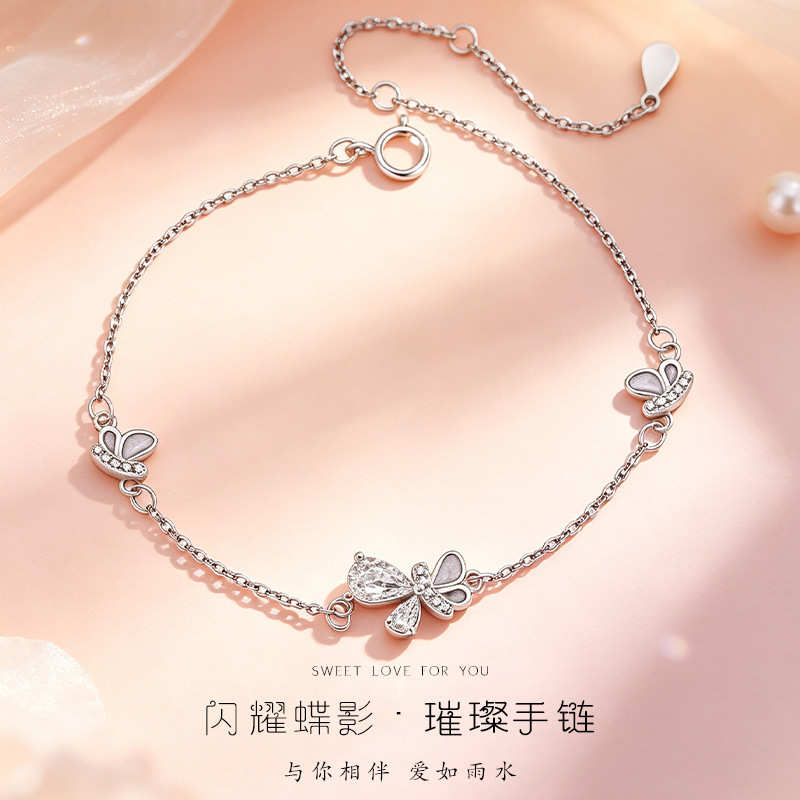 In-stock zircon butterfly bracelet for women, high-end design, enamel luminous, sweet fairy style, trendy hand jewelry wholesale