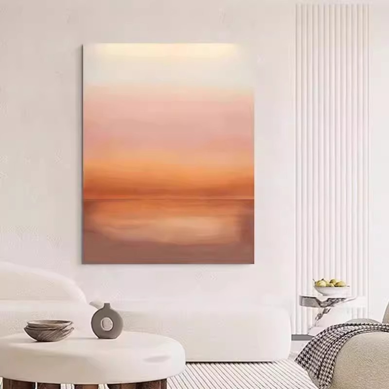 Frameless Painting Solid Wood Inner Frame Dawn Modern Minimalist Orange Abstract Living Room Bedroom Decorative Painting Art Entrance Living Room