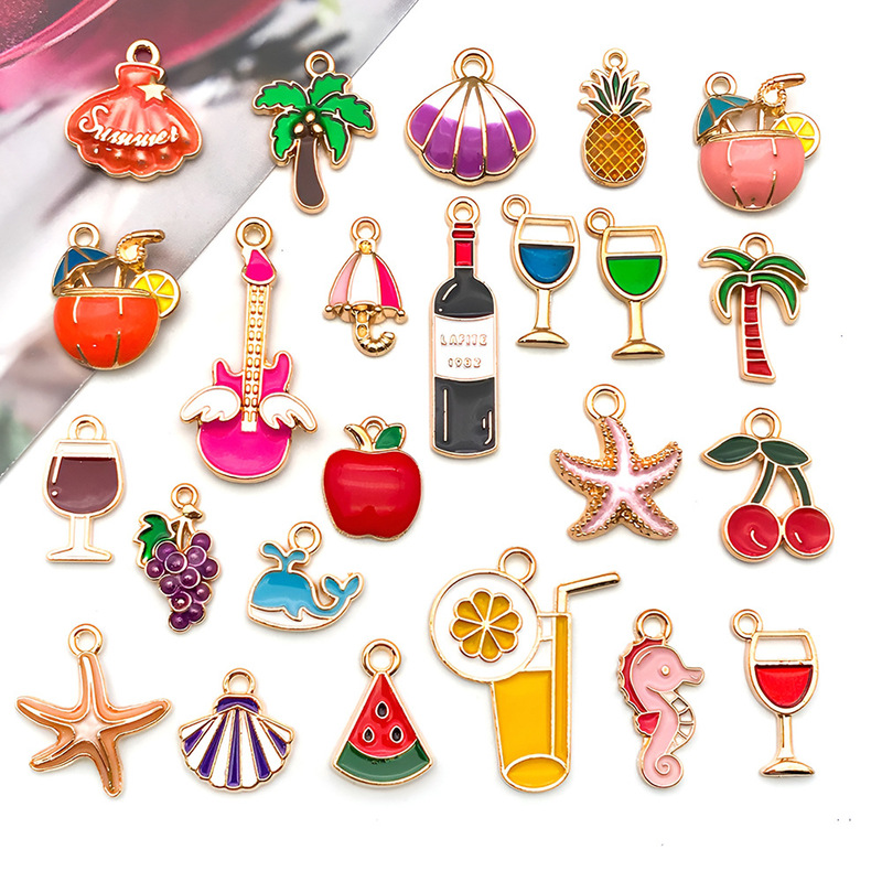 Cross-Border Ocean Beach Wine Glass Fruit Starfish Rose Leaf Pendant Charm DIY Bracelet Necklace Jewelry Accessories Cross-Border Ocean Beach Wine Glass Fruit Starfish Rose Leaf Pendant Charm DIY Bracelet Necklace Jewelry Accessories