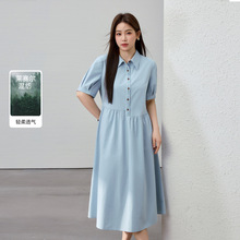 【知性优雅翻领显瘦气质连衣裙】纤莉秀大码女装胖mm2025春装新款