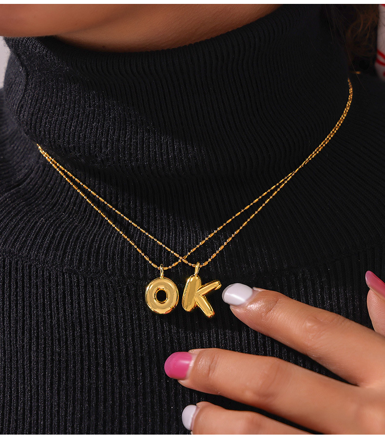 Personalised Titanium Steel Letter Necklace With Balloon Pendant_voghion.com