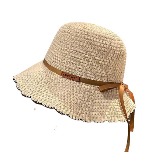 Women's Spring and Autumn Fashion All-match Fisherman Hat Japanese Retro Sun Protection Bucket Hat Trendy Women's Knitted Bucket Hat Thin