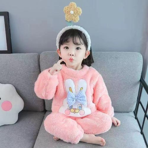 Baby Girl Flannel Pajamas Set for Children - Winter and Autumn Home Clothing - Long Sleeve Thicker Warm Two-Piece Set