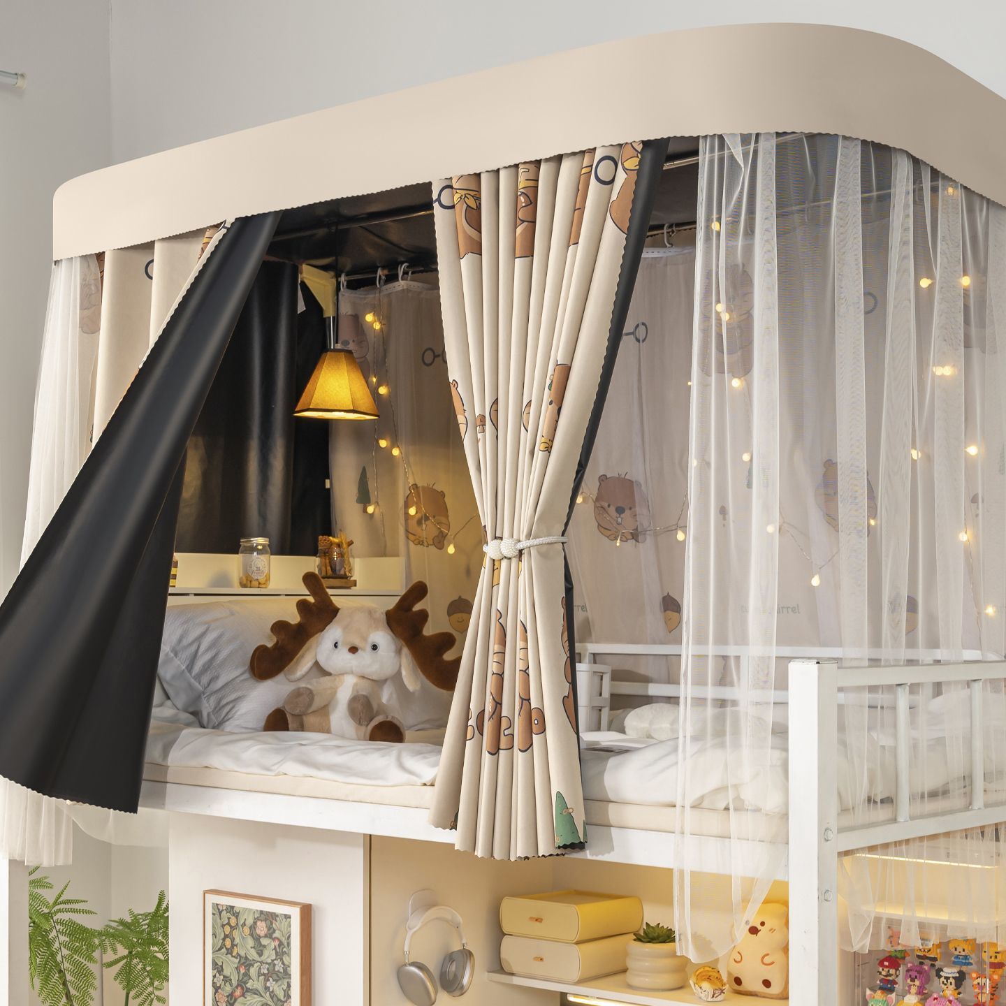 Soporte de pista tipo u cortina de cama dormitorio de estudiantes universitarios fuerte cortina de sombra doble cortina de riel deslizante cortina dormitorio cortina de sombra