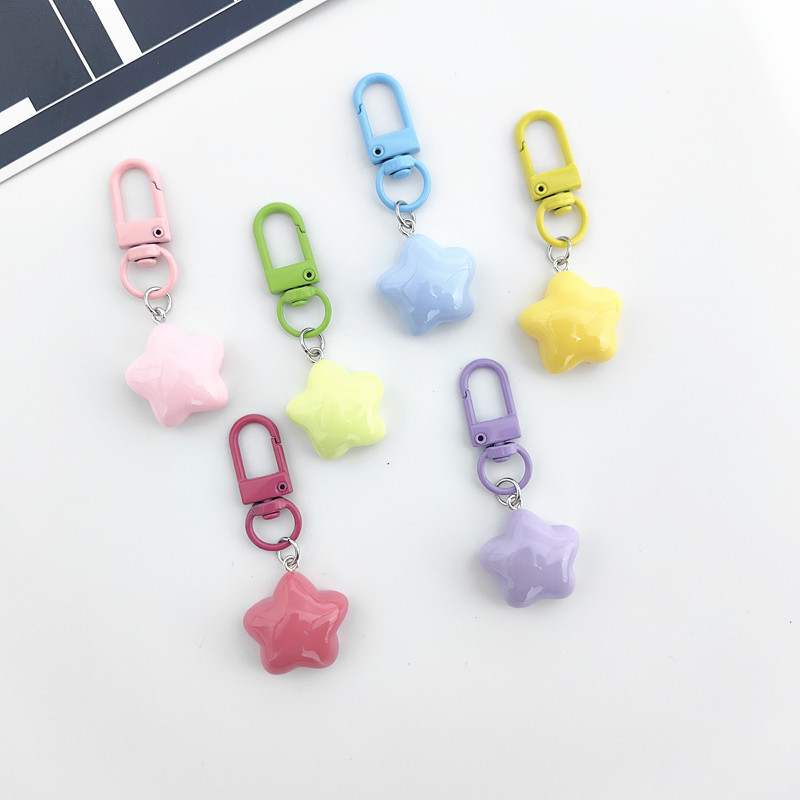 High-End Pure Color Heart Star Pendant Keychain Bag Mobile Phone Pendant Girl Student Jewelry Small Gift