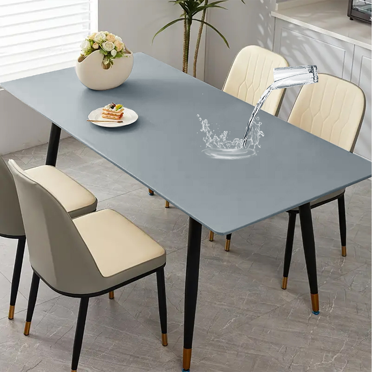 Moderno simple PU impermeable a prueba de agua a prueba de aceite cubierta de mesa de color sólido elástico antideslizante toal de mesa de comedor doméstico transfronterizo toal de mesa TEMU
