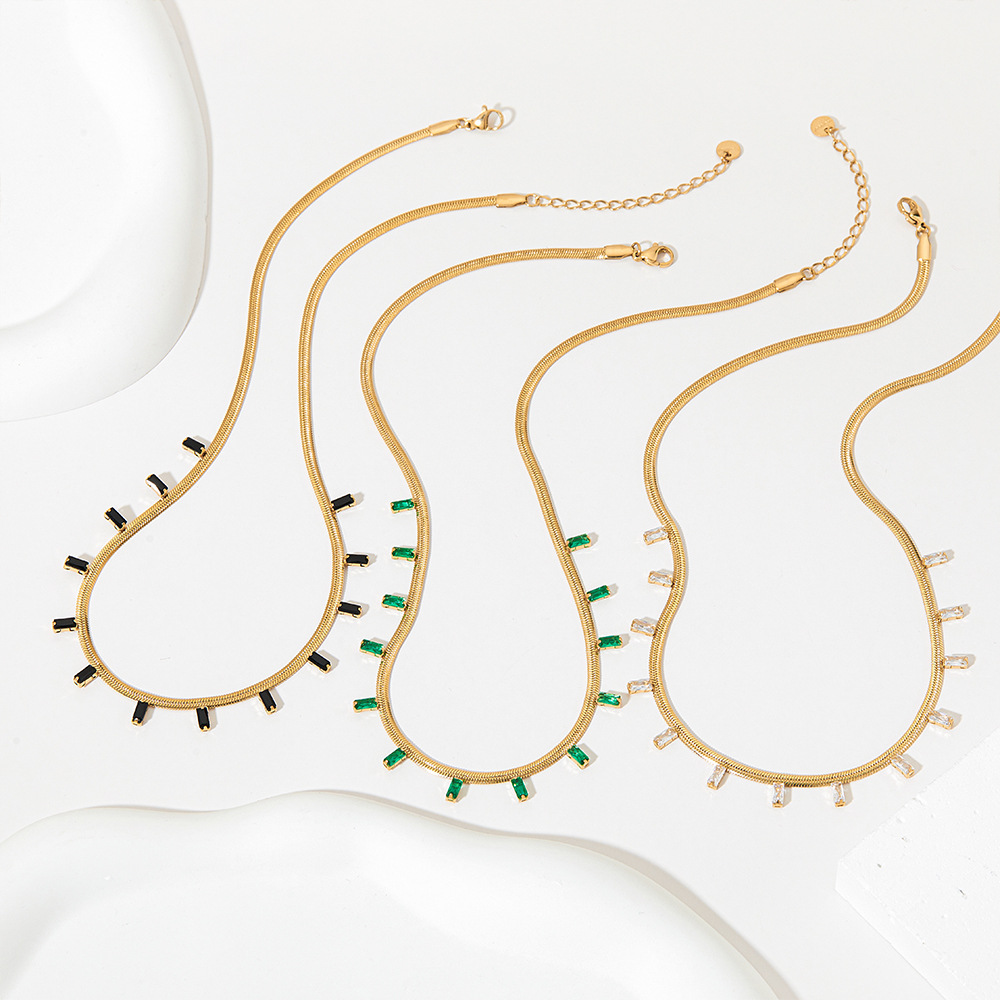 Retro Square Stainless Steel Inlay Zircon Bracelets Anklet Necklace